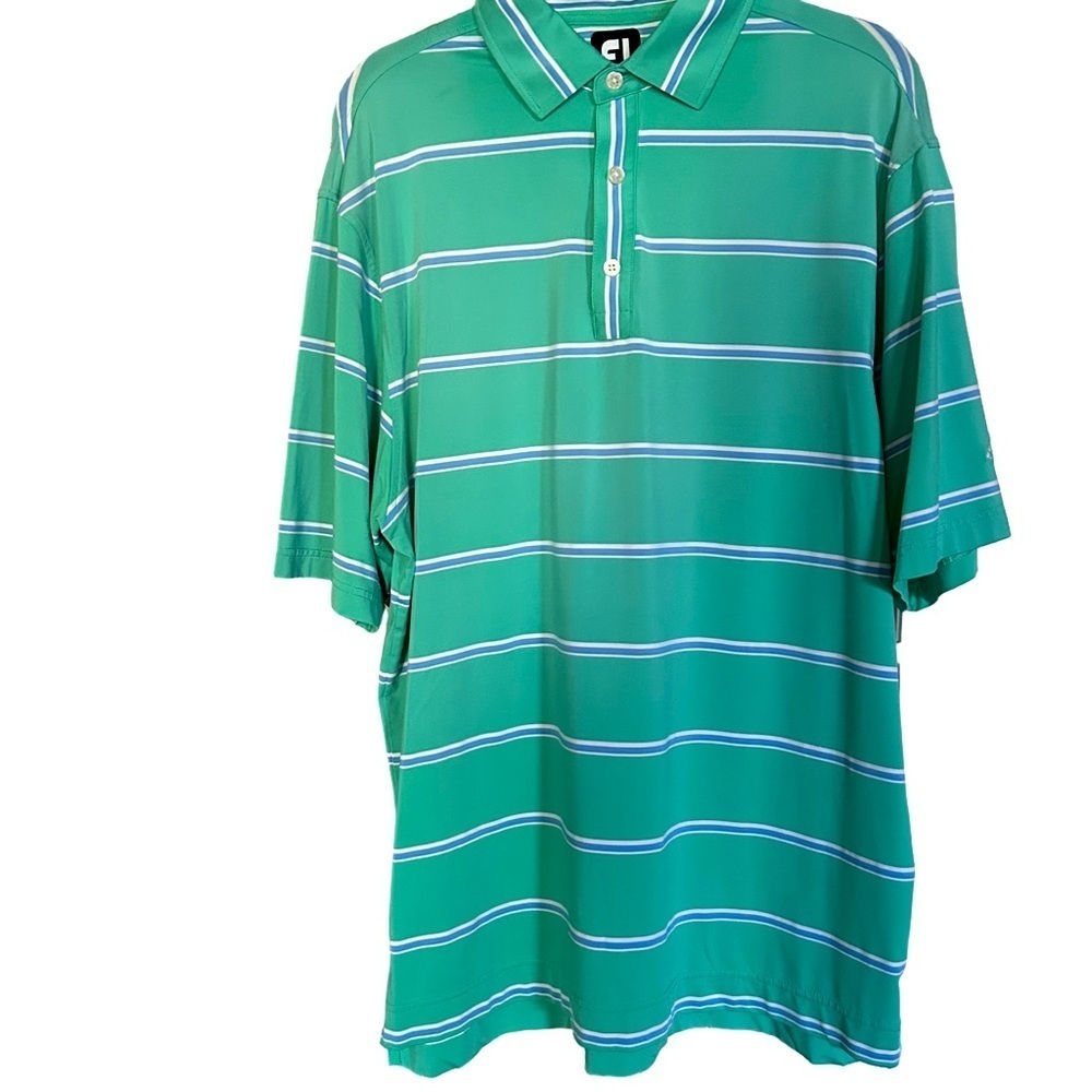 🍀 3 for $25 Foot Joy Men’s Golf Shirt Polo Aqua Blue Green Striped Large